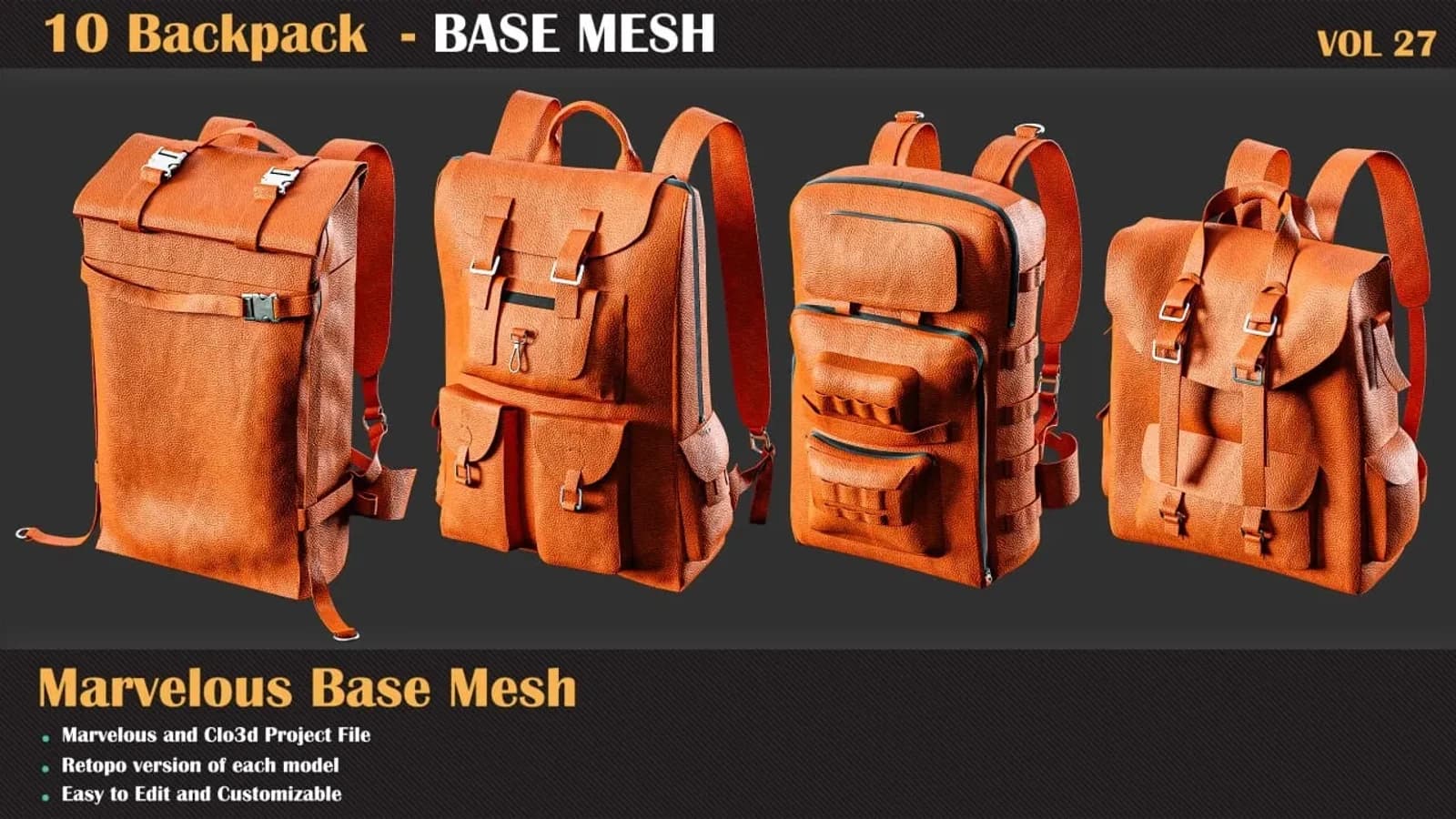 10 Backpack - Base Mesh ( Game Ready ) — VOL 27 — preview 3
