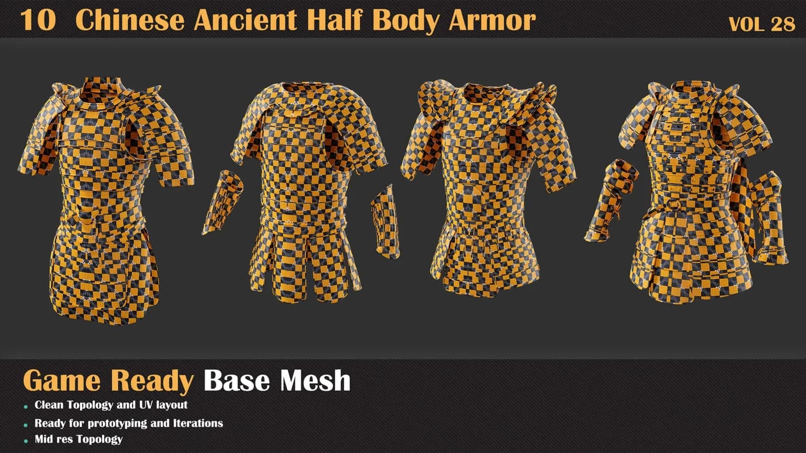 10 Chinese Ancient Half Body Armor Base Mesh — VOL 28 — preview 2