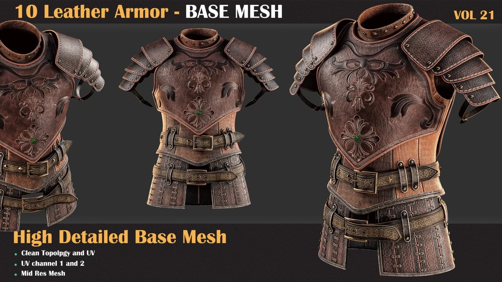 10 High Detail Leather Armor Base Mesh — VOL 21