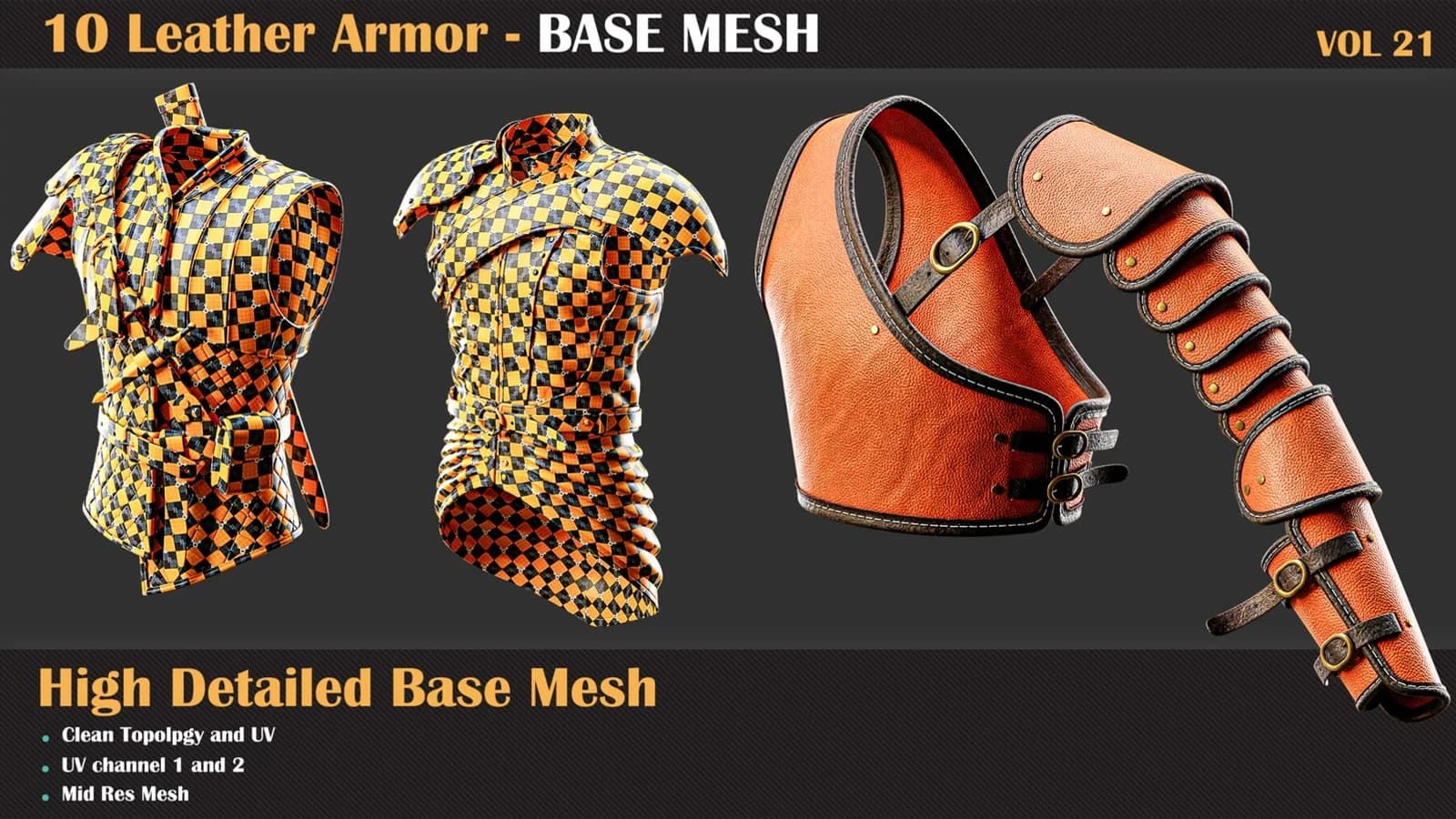 10 High Detail Leather Armor Base Mesh — VOL 21 — preview 2