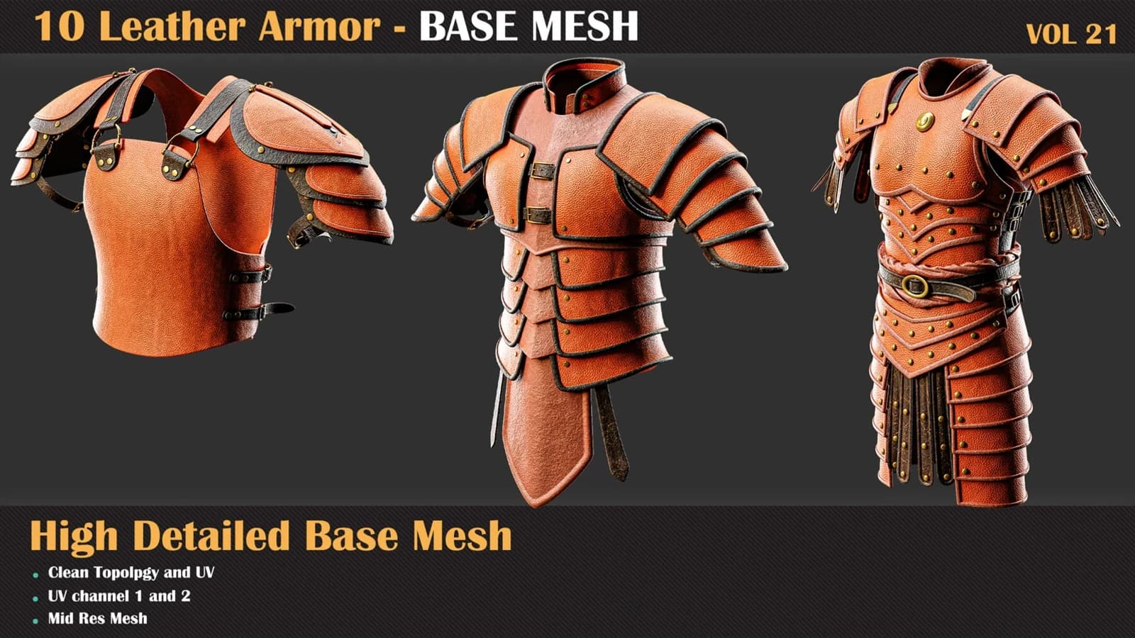 10 High Detail Leather Armor Base Mesh — VOL 21 — preview 3