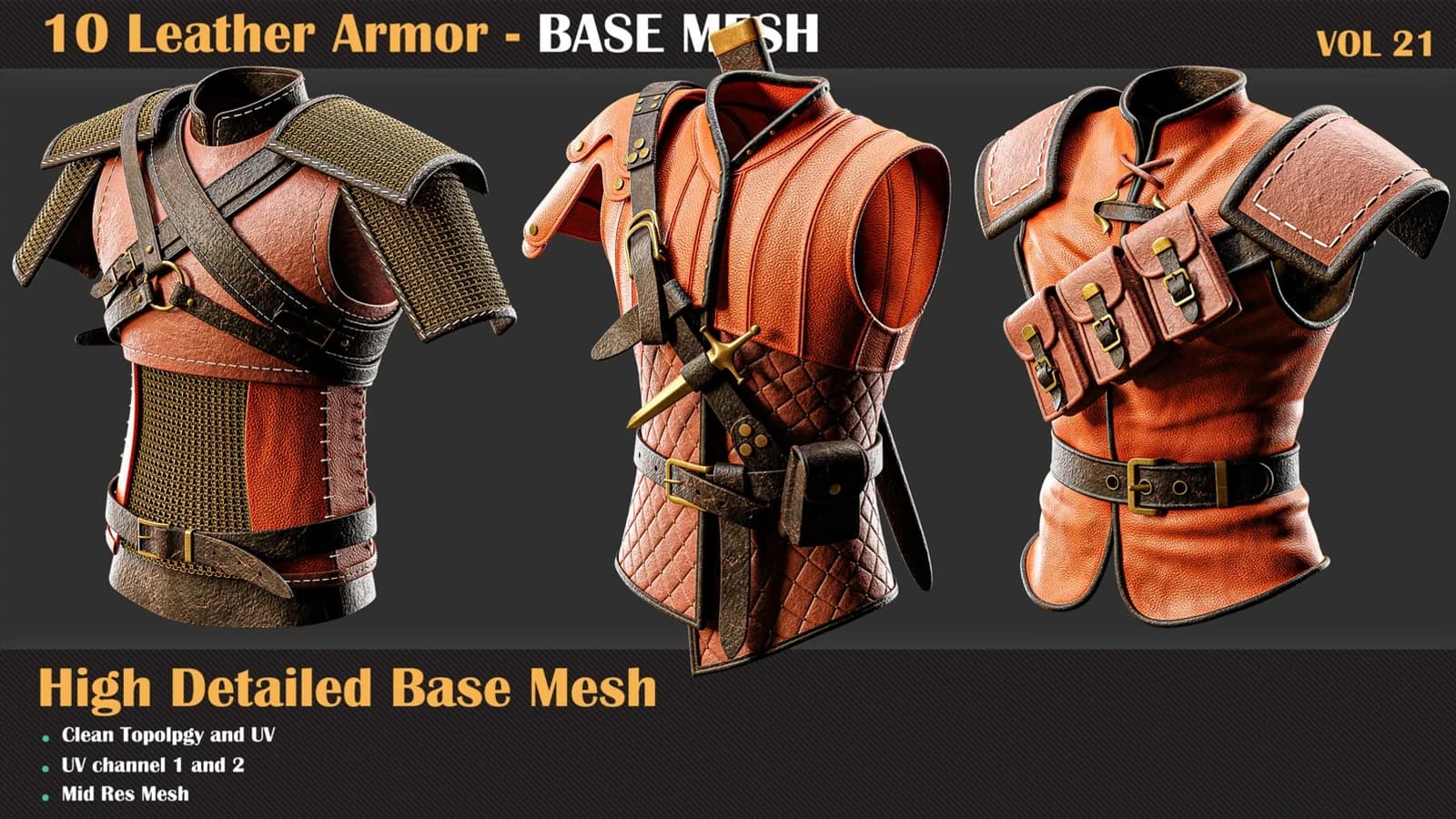 10 High Detail Leather Armor Base Mesh — VOL 21 — preview 4