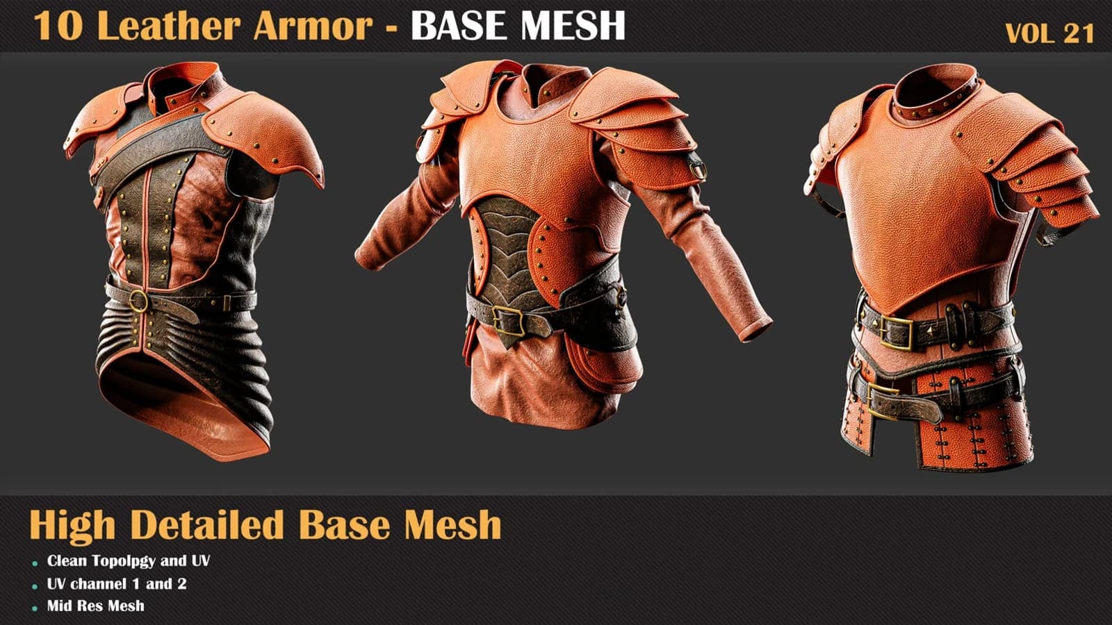 10 High Detail Leather Armor Base Mesh — VOL 21 — preview 5