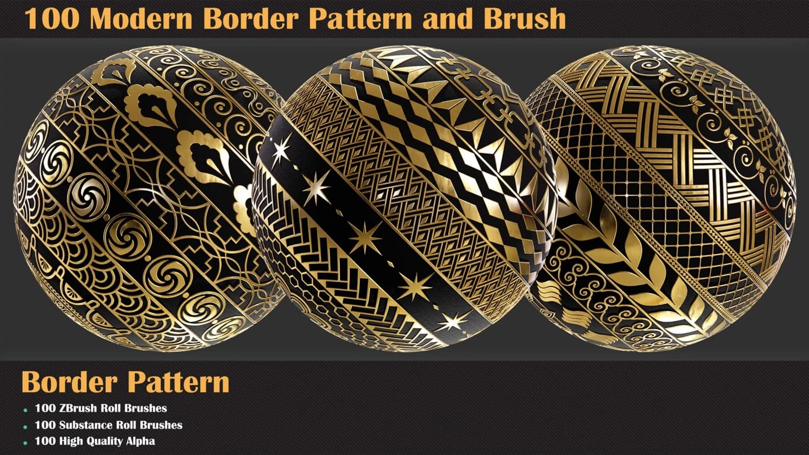 100 Modern Border Pattern - Substance and ZBrush Roll Brush — preview 2