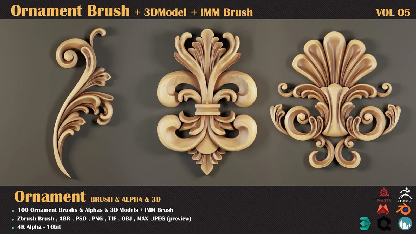 100 Ornament Brushes + 3DModel + IMM Brush — VOL 07 — preview 2