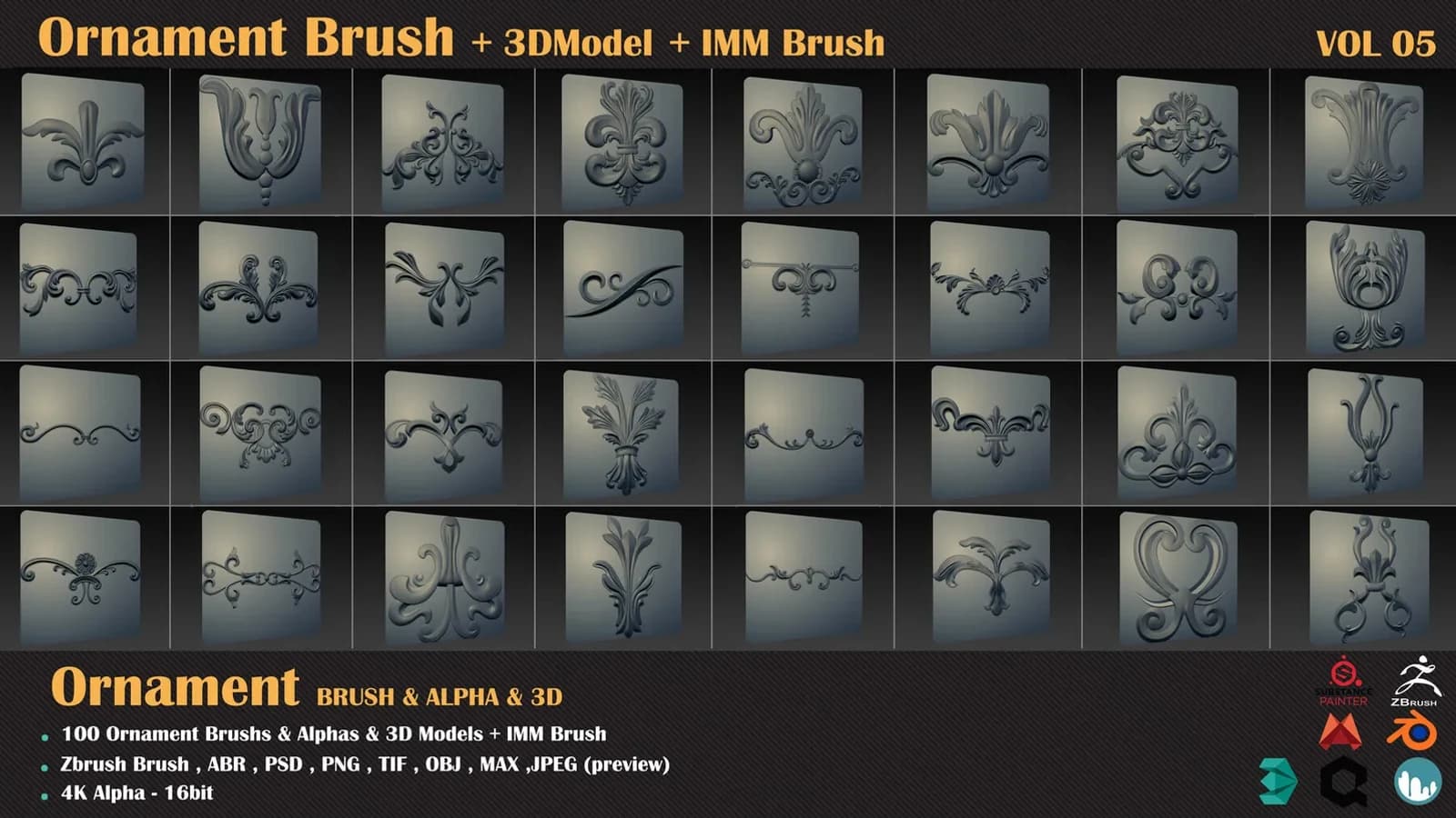 100 Ornament Brushes + 3DModel + IMM Brush — VOL 07 — preview 6