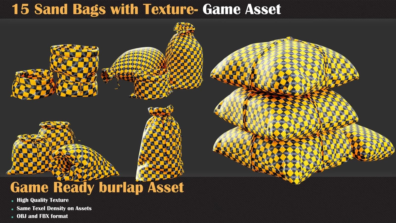 15 Sand Bags with Texture - Game Asset — preview 5