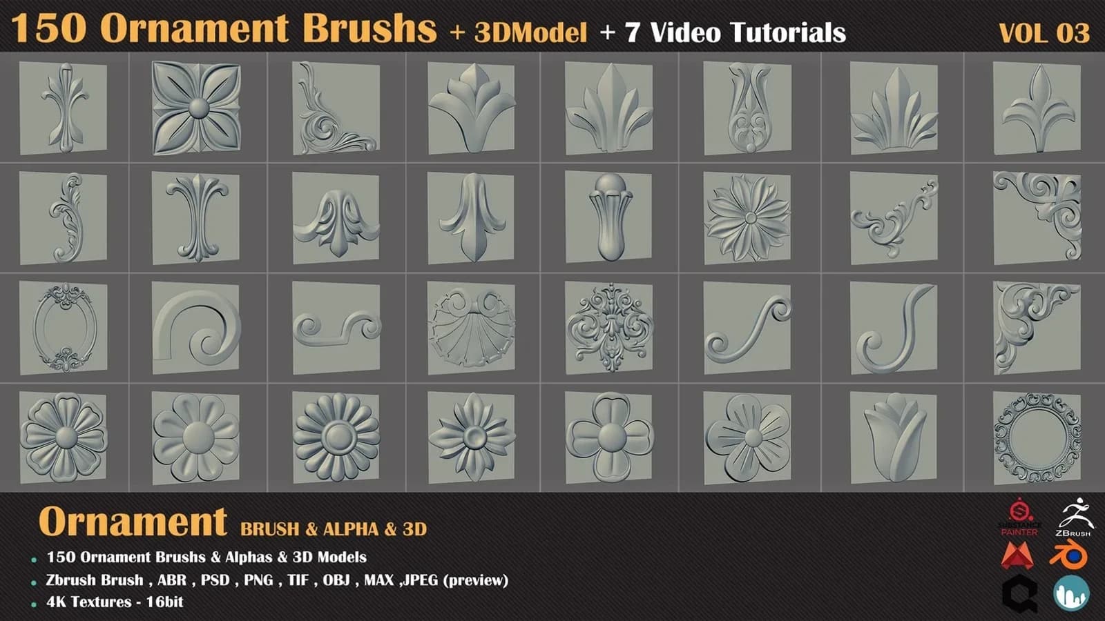 150 Ornament Brush and 3D Models + 7 Video Tutorials — VOL 05 — preview 4