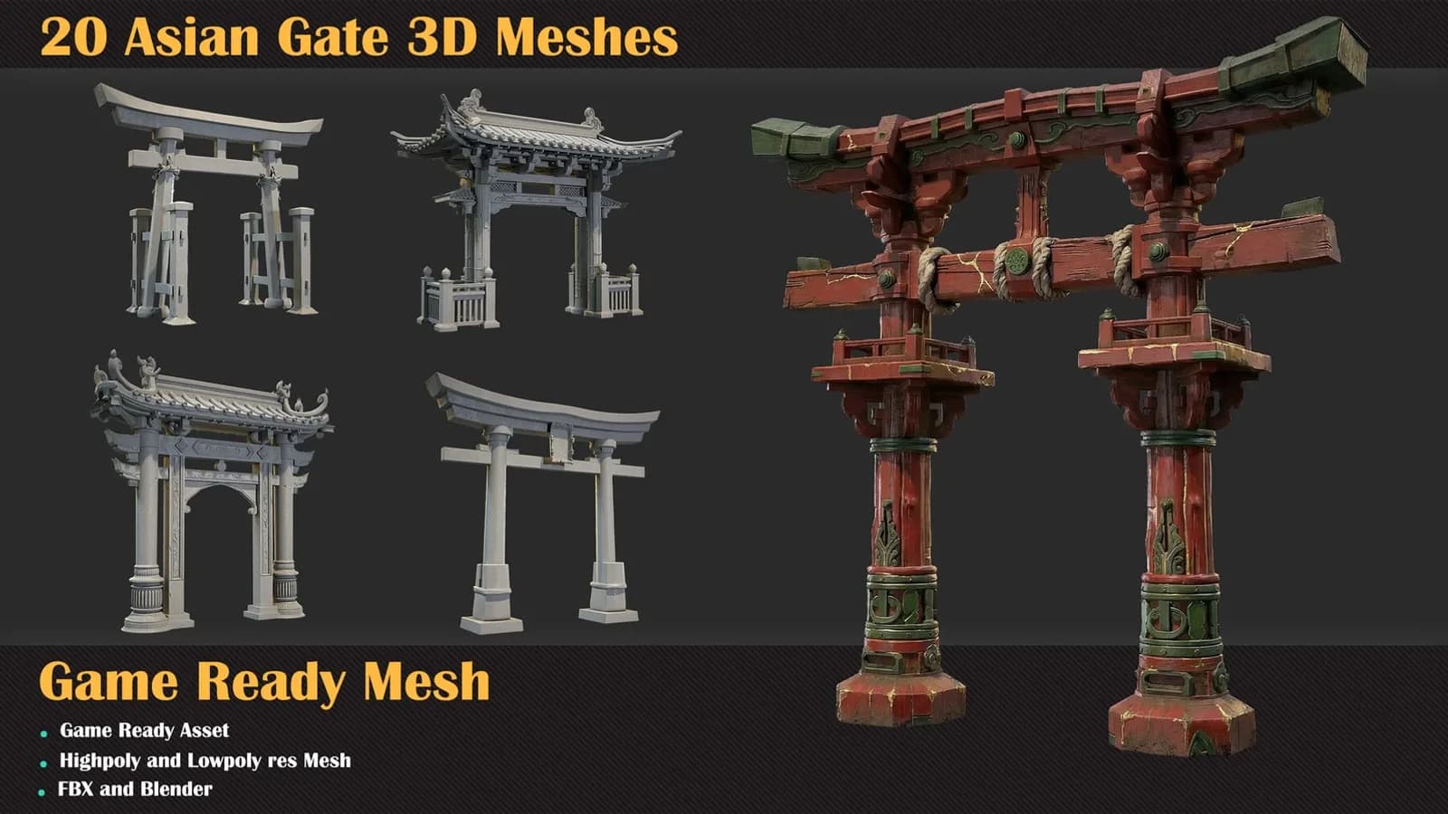 20 Asian Gate 3D Meshes — VOL 39