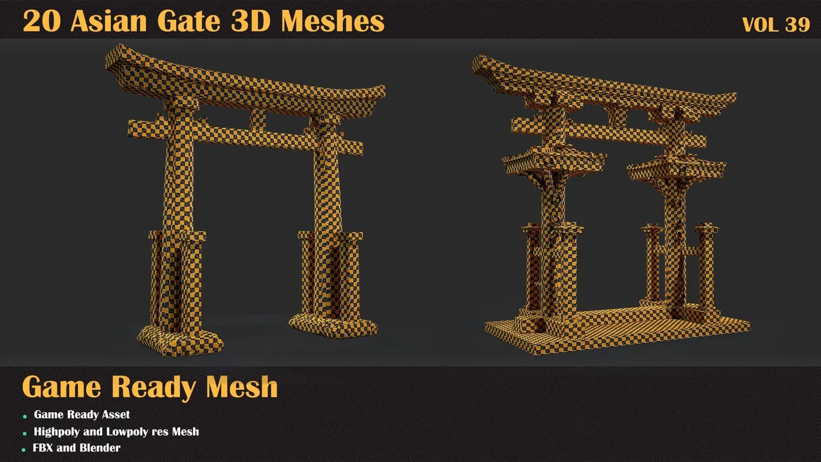 20 Asian Gate 3D Meshes — VOL 39 — preview 3
