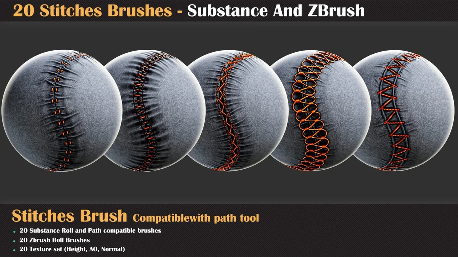 20 Stitches Brushes - Substance And ZBrush — preview 5