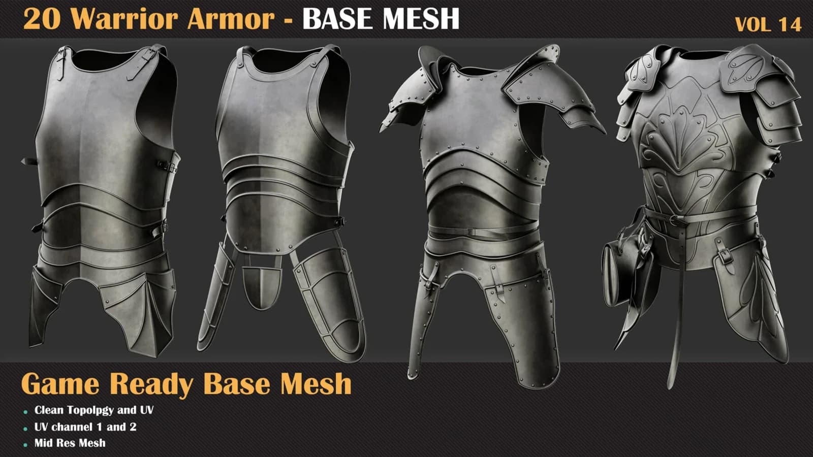 20 Warrior Armor Base Mesh — VOL 14 — preview 7