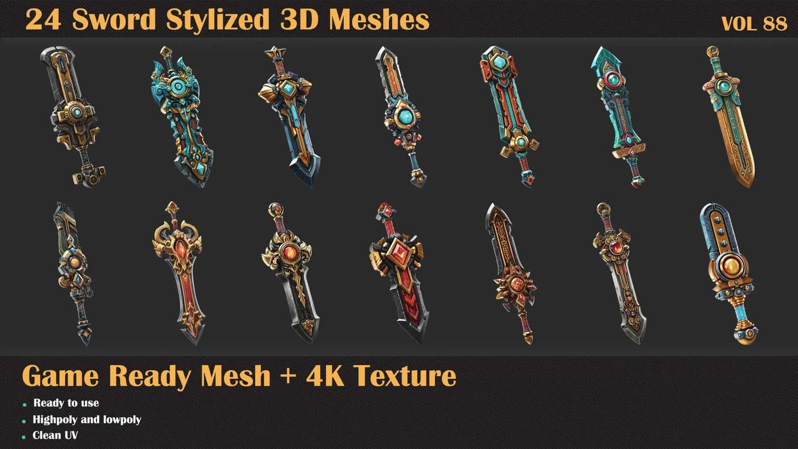 24 Sword Stylized 3D Meshes — VOL 88 — preview 2
