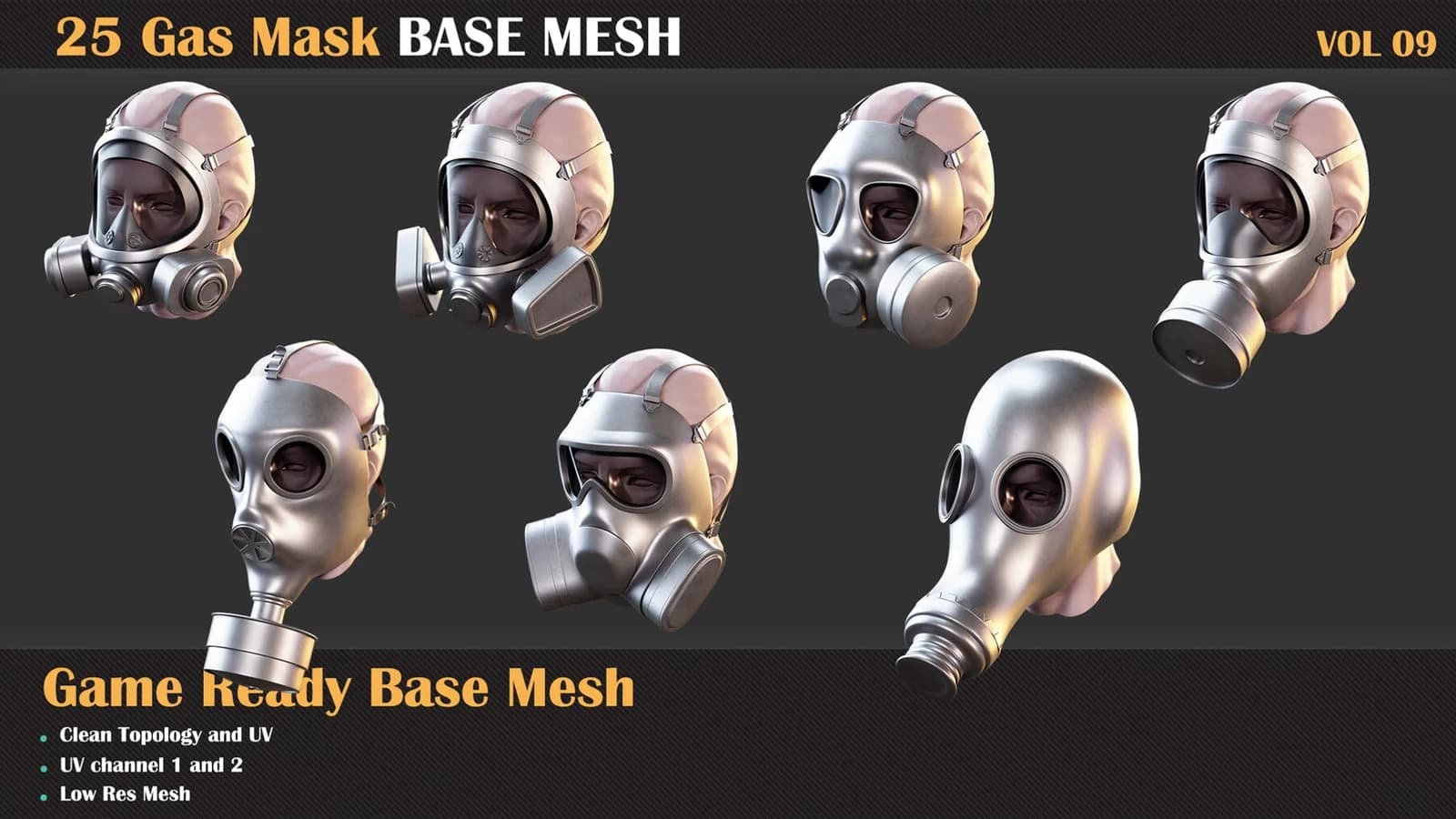 25 Gas Mask Base Mesh — VOL 09 ( Game Ready ) — preview 4