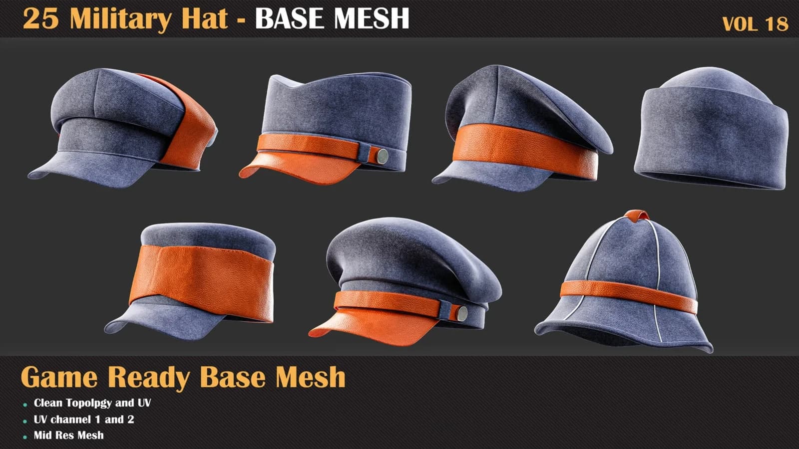 25 Military Hat Base Mesh — VOL 18 — preview 5