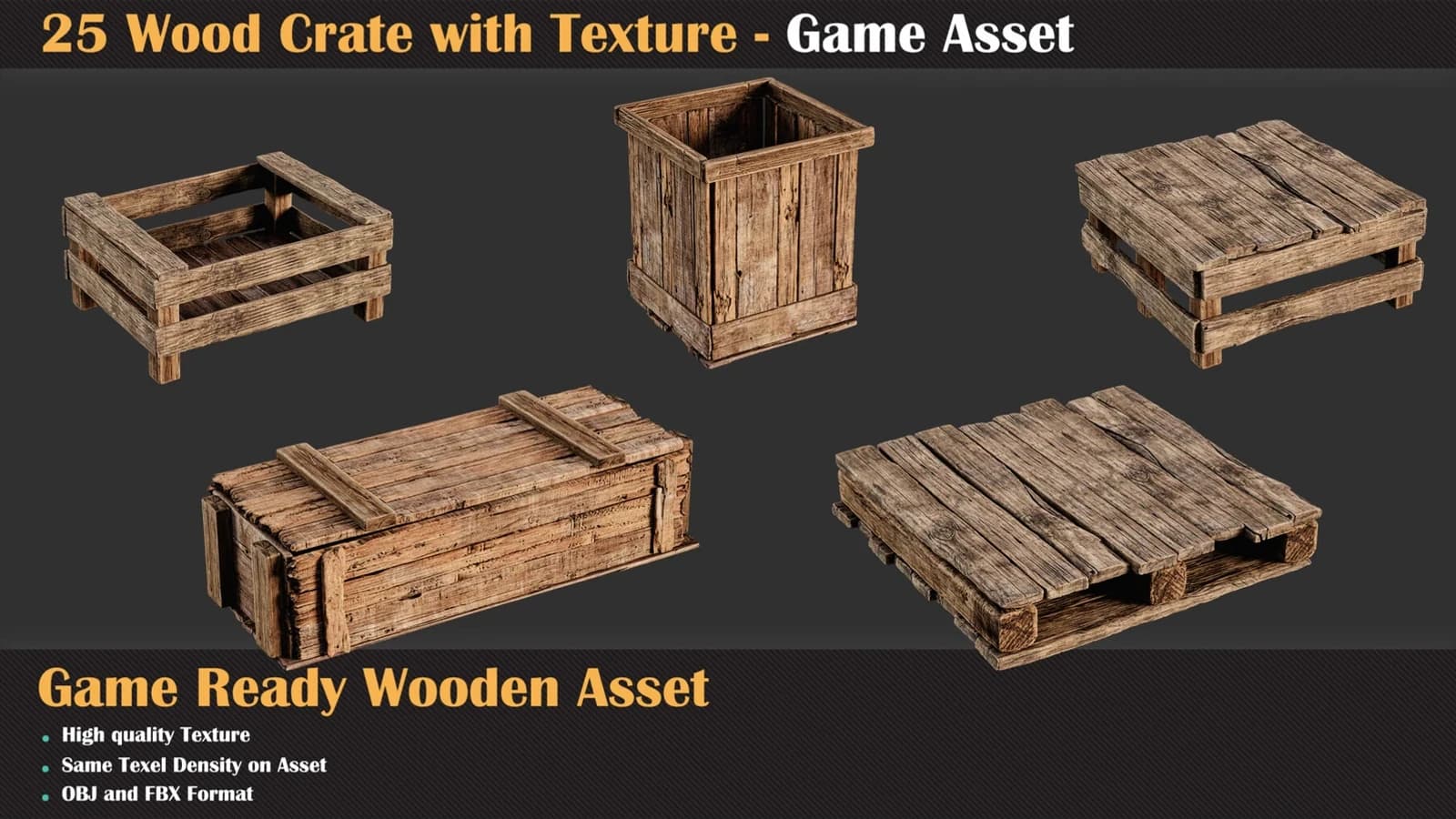25 Wood Crate with Texture - Game Asset — preview 6