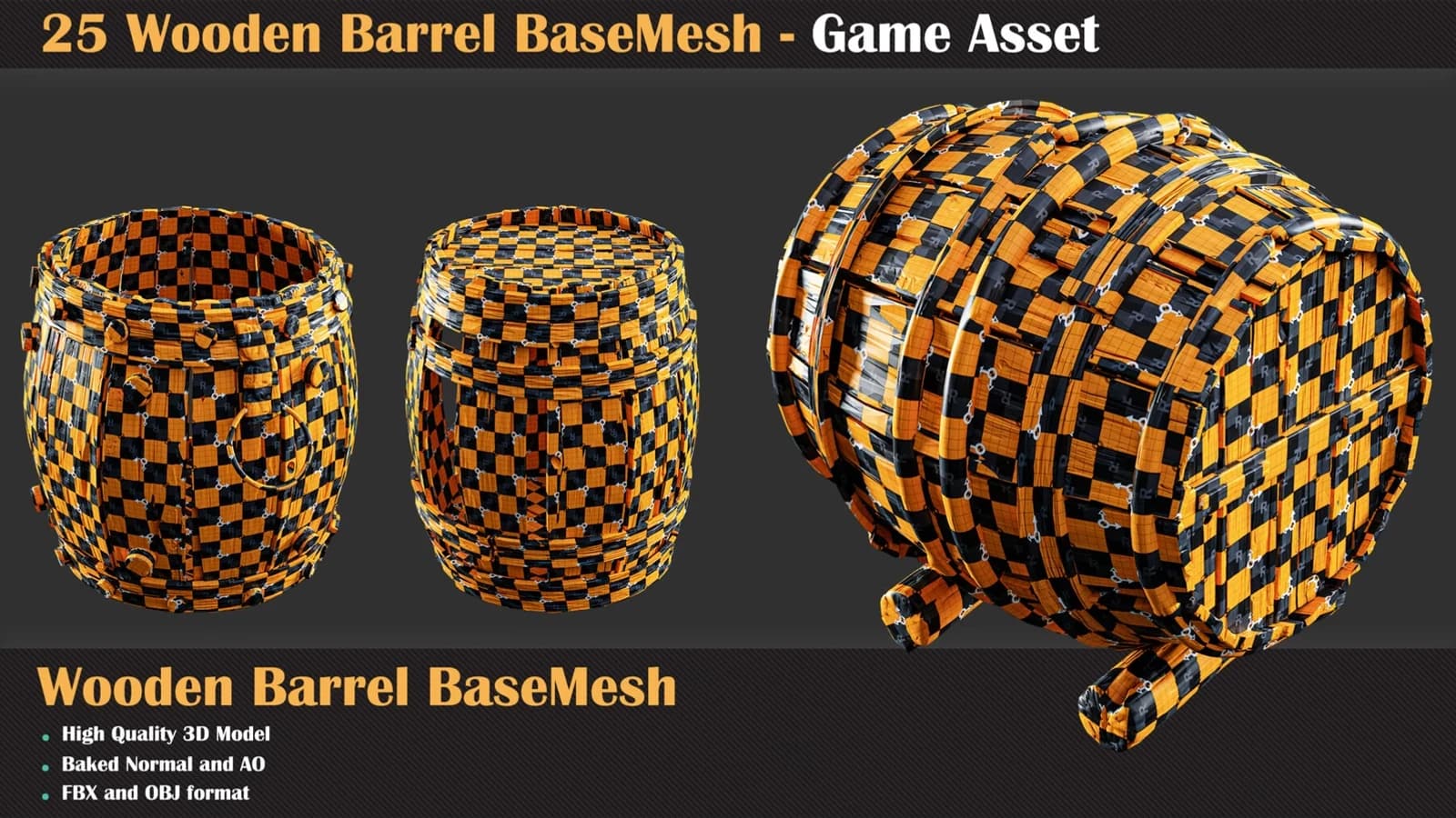 25 Wooden Barrel Collection Base Mesh — preview 2