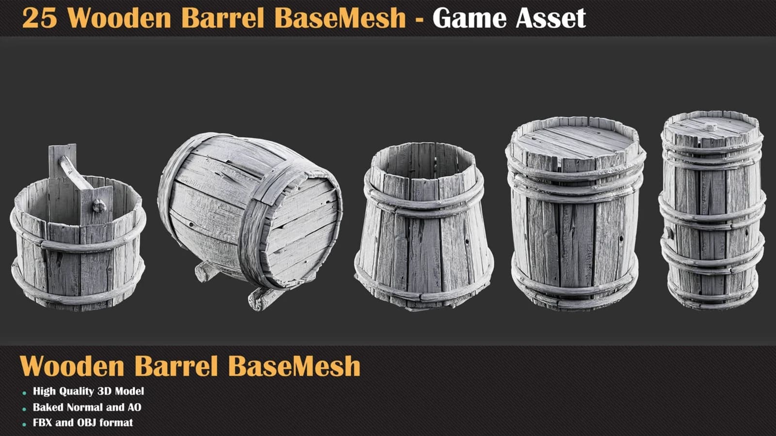 25 Wooden Barrel Collection Base Mesh — preview 3
