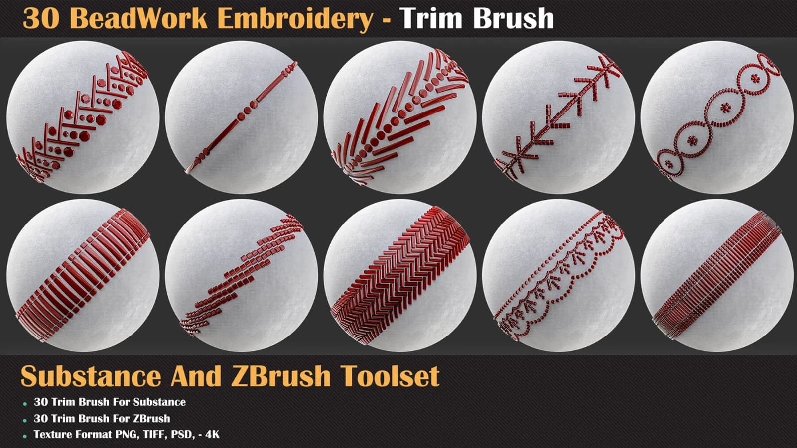 30 BeadWork Embroidery - Trim Brush for Substance and ZBrush — preview 3