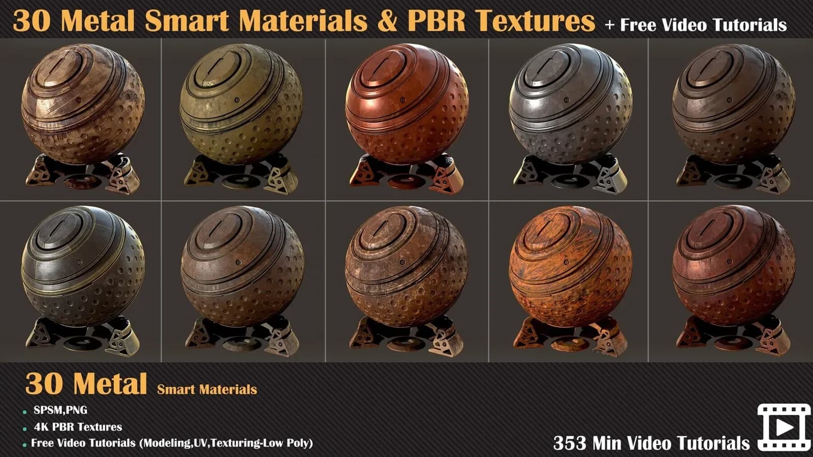 30 Metal Smart Materials + PBR Textures + Free Video Tutorials — VOL 03 — preview 5