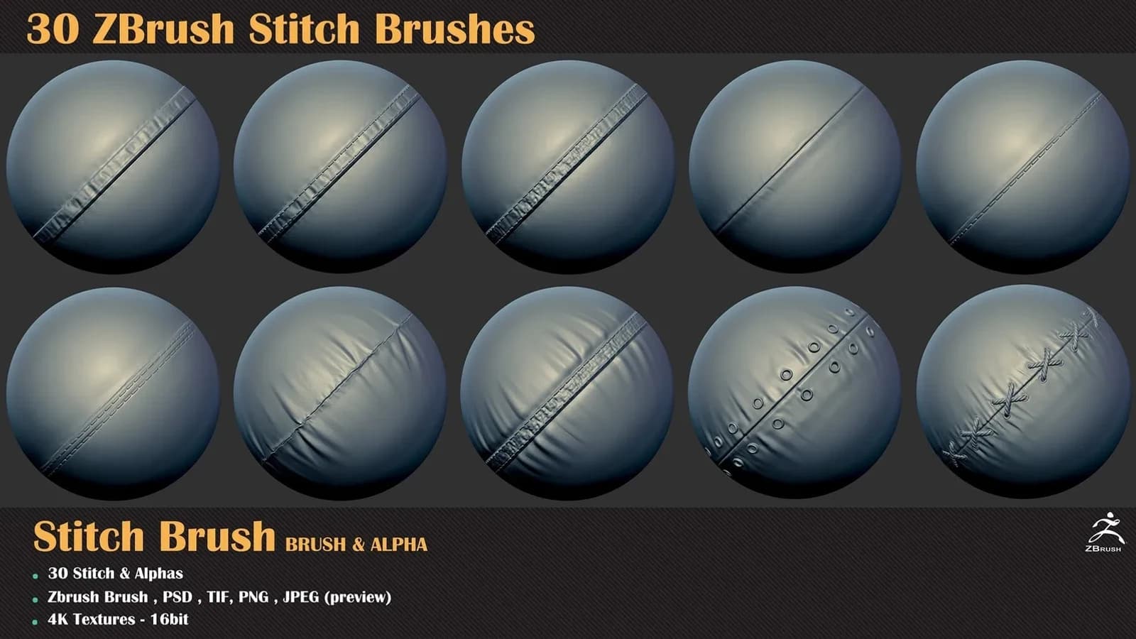 30 ZBrush Stitch Brushes — preview 2