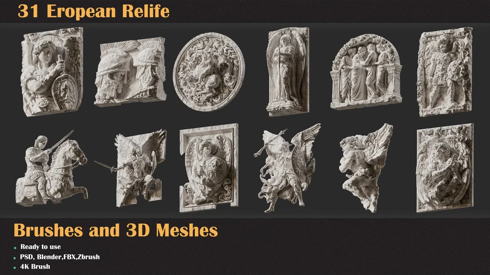 31 European Relief Brushes & 3D Meshes — preview 5