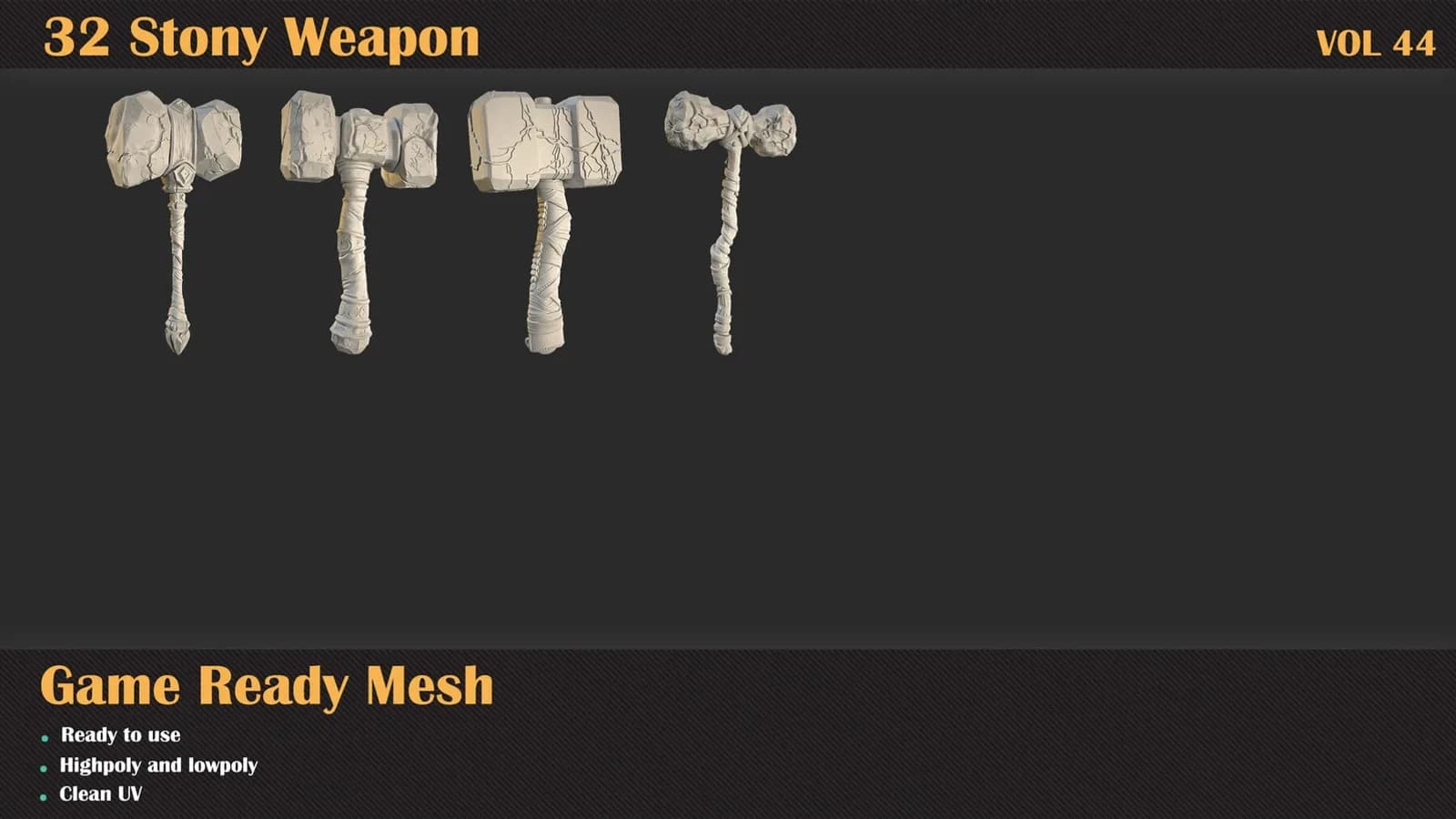 32 Stony Weapon 3DMeshes — VOL 44 — preview 7