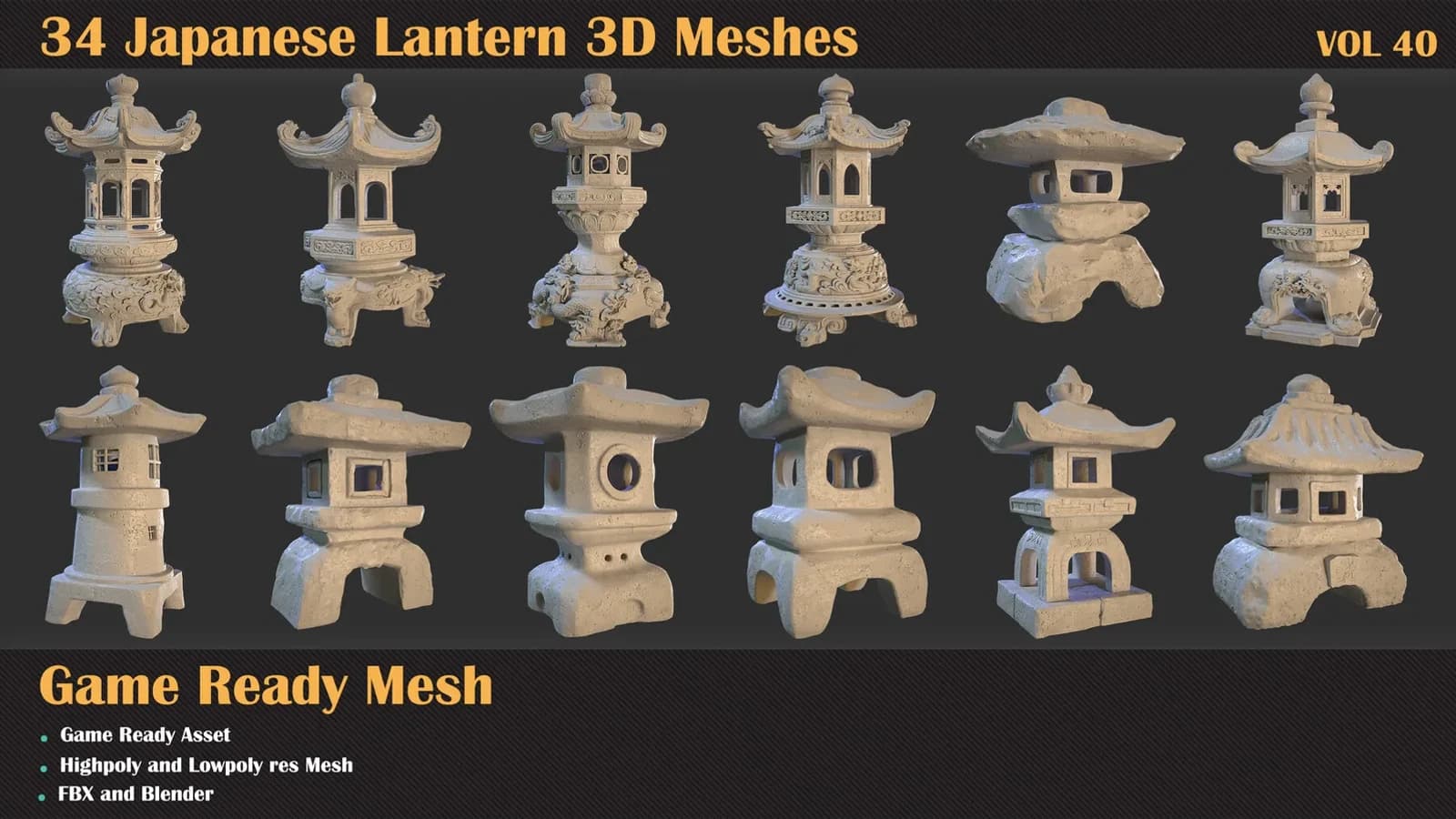 34 Japanese Lantern 3D Meshes — VOL 40 — preview 5