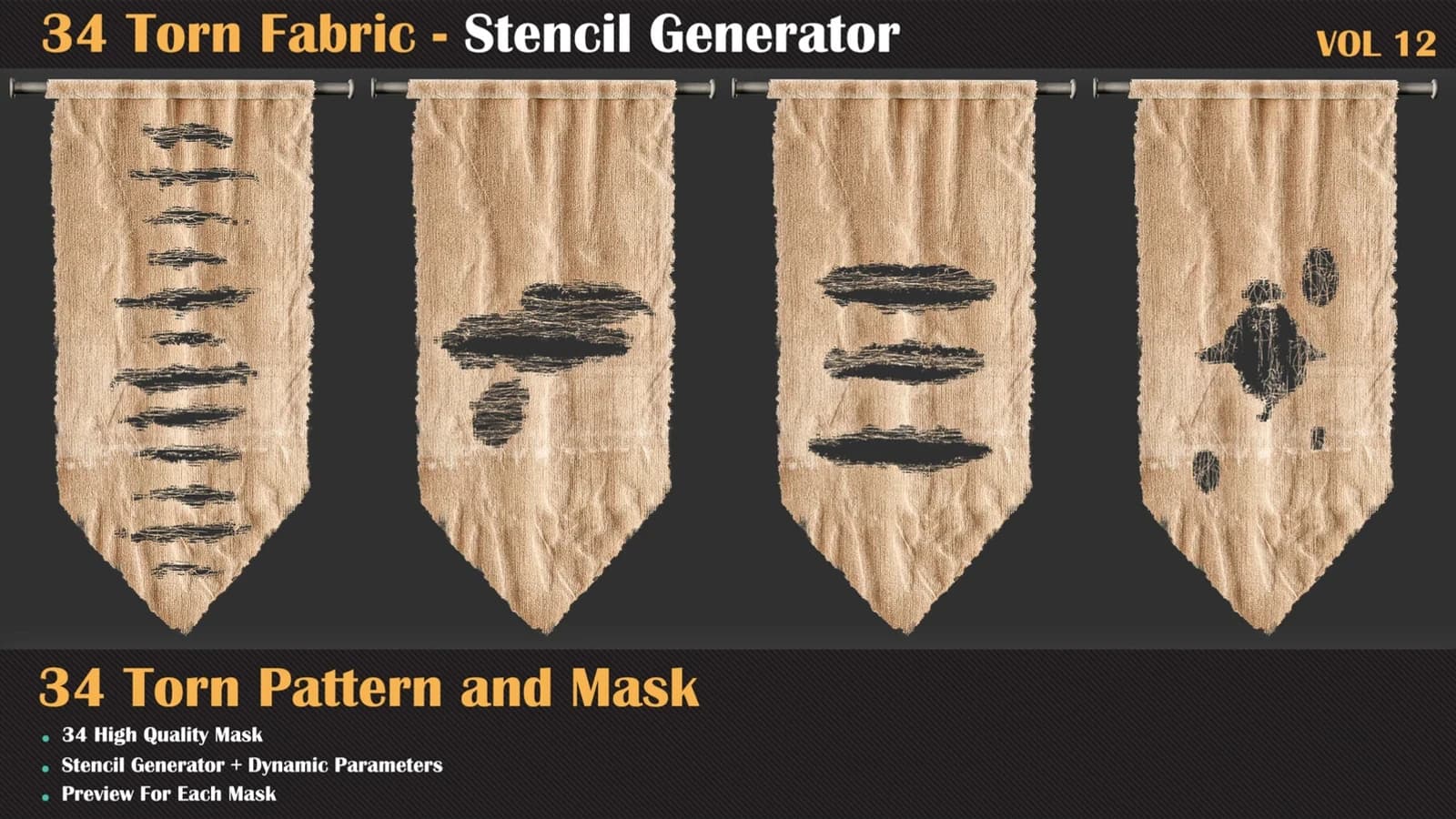 34 Torn Fabric Texture + Stencil Generator — VOL 12 — preview 5