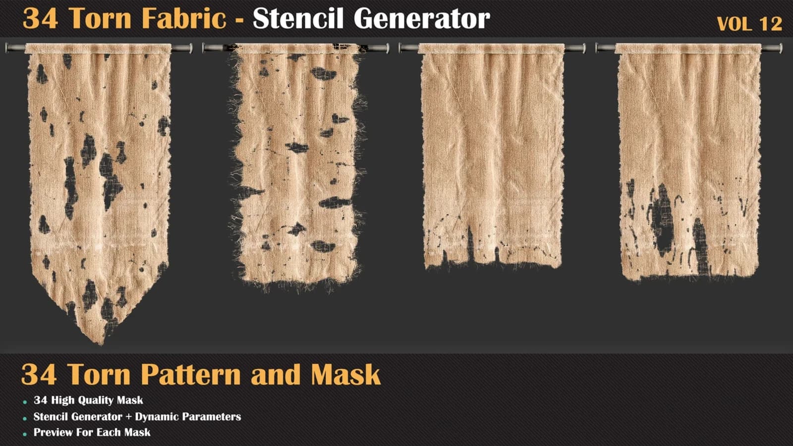 34 Torn Fabric Texture + Stencil Generator — VOL 12 — preview 6