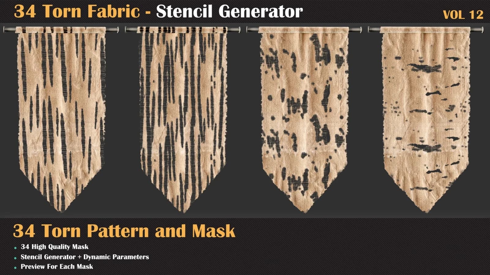 34 Torn Fabric Texture + Stencil Generator — VOL 12 — preview 7