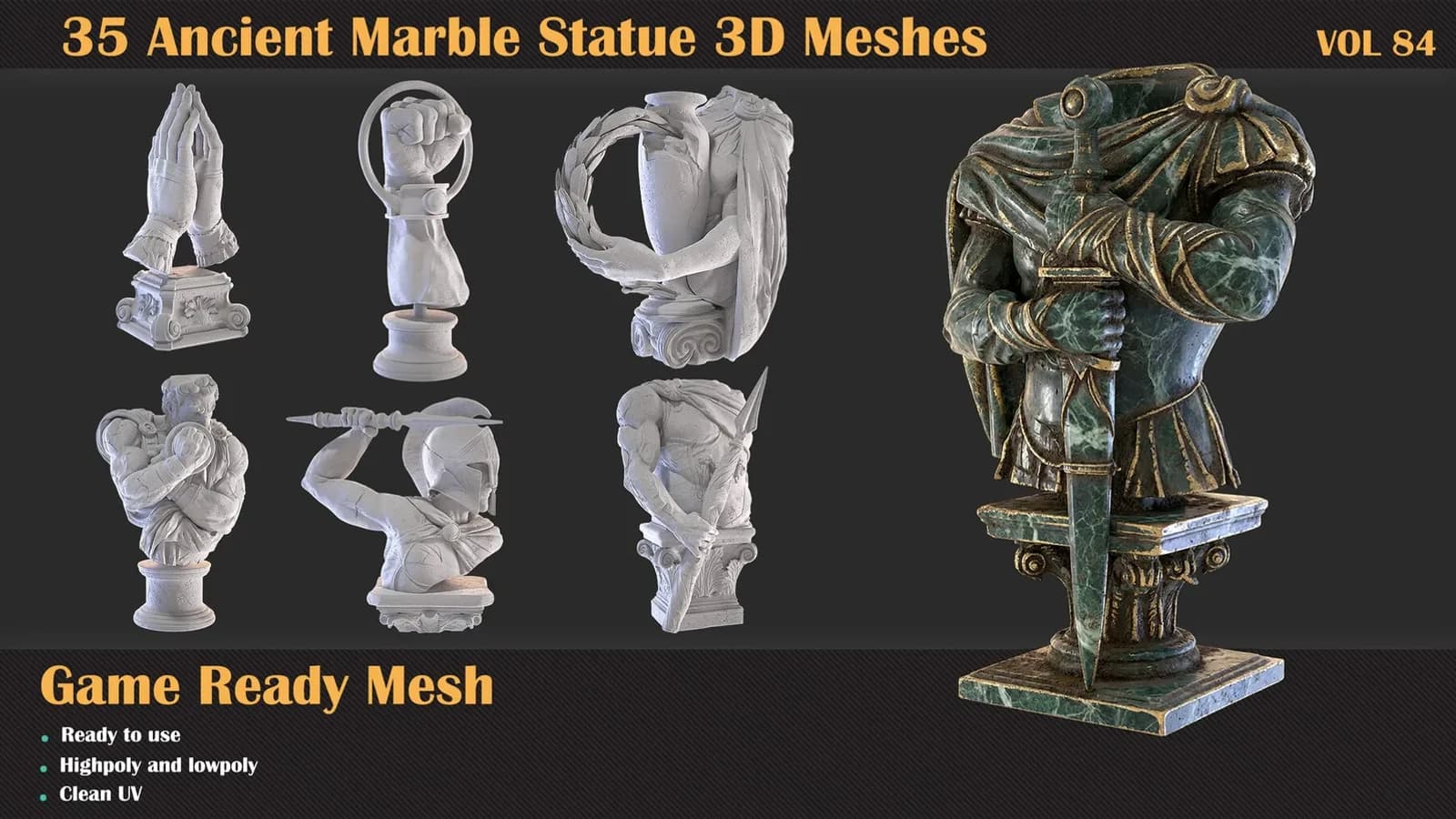 35 Ancient Marble Statue 3D Meshes — VOL 84