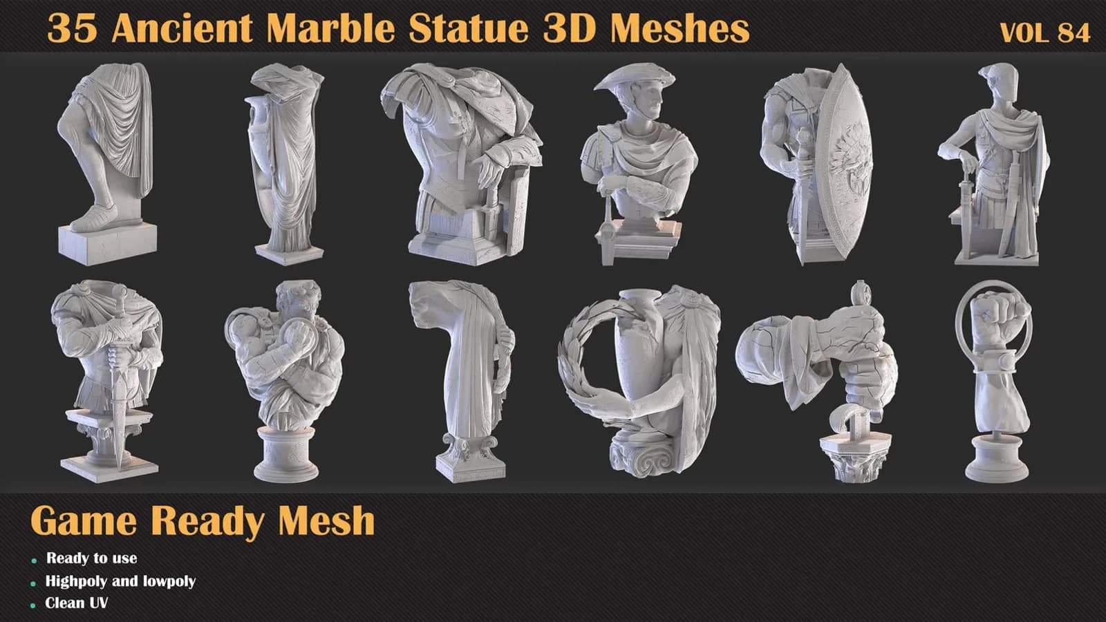 35 Ancient Marble Statue 3D Meshes — VOL 84 — preview 6