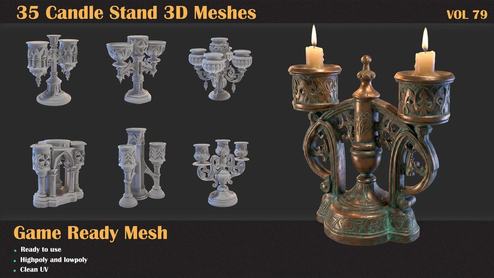 35 Candle Stand 3D Meshes — VOL 79