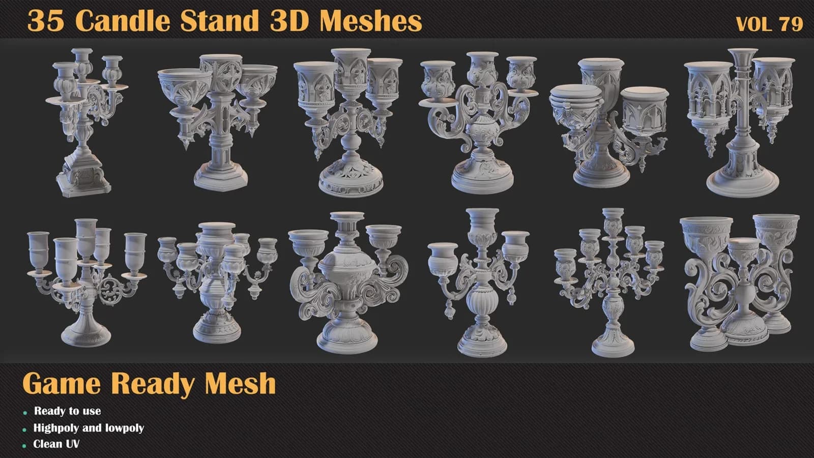 35 Candle Stand 3D Meshes — VOL 79 — preview 5