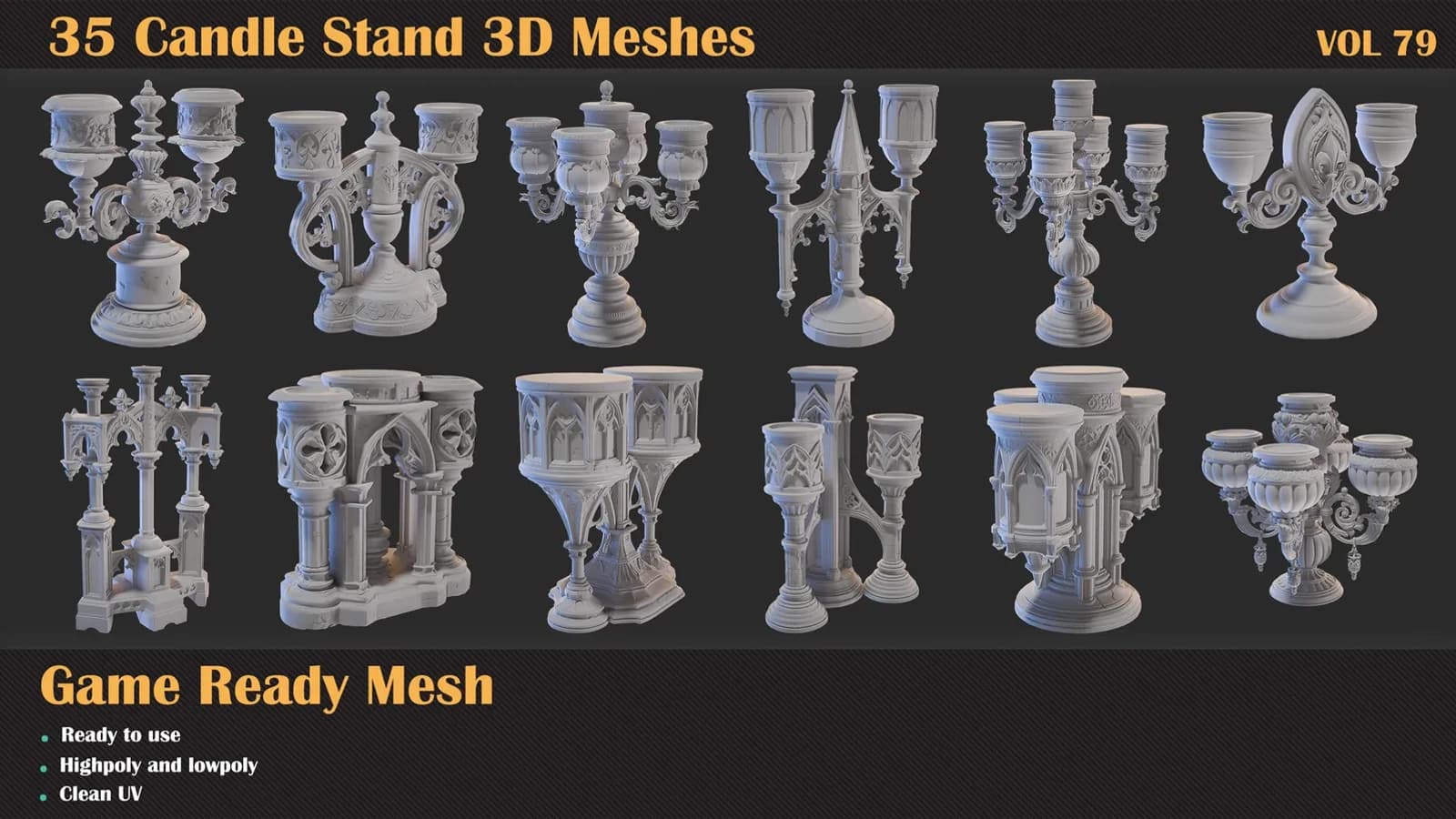 35 Candle Stand 3D Meshes — VOL 79 — preview 6
