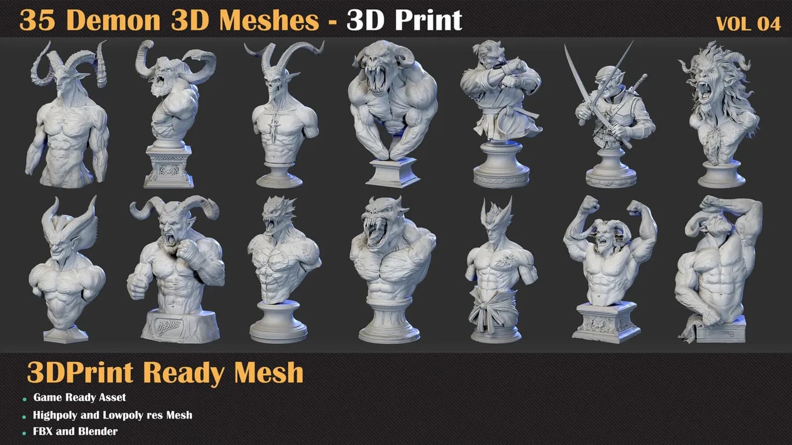 35 Demon 3D Meshes – 3D Print Ready & Game Ready — VOL 04 — preview 2