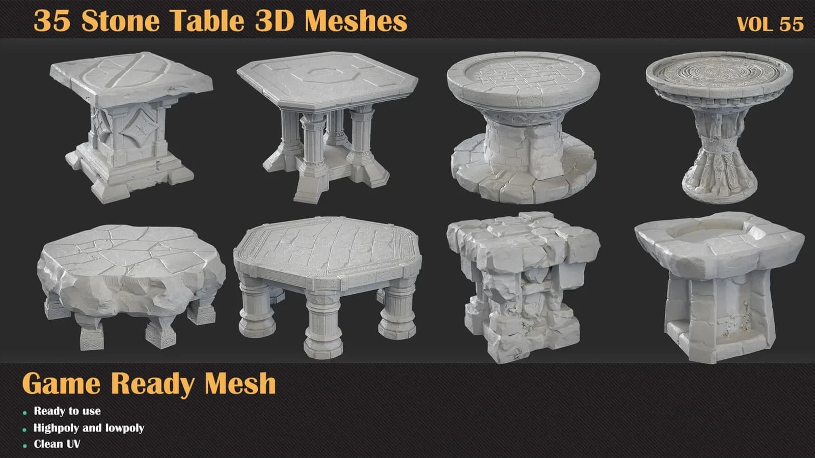 35 Stone Table 3D Meshes — VOL 55 — preview 5