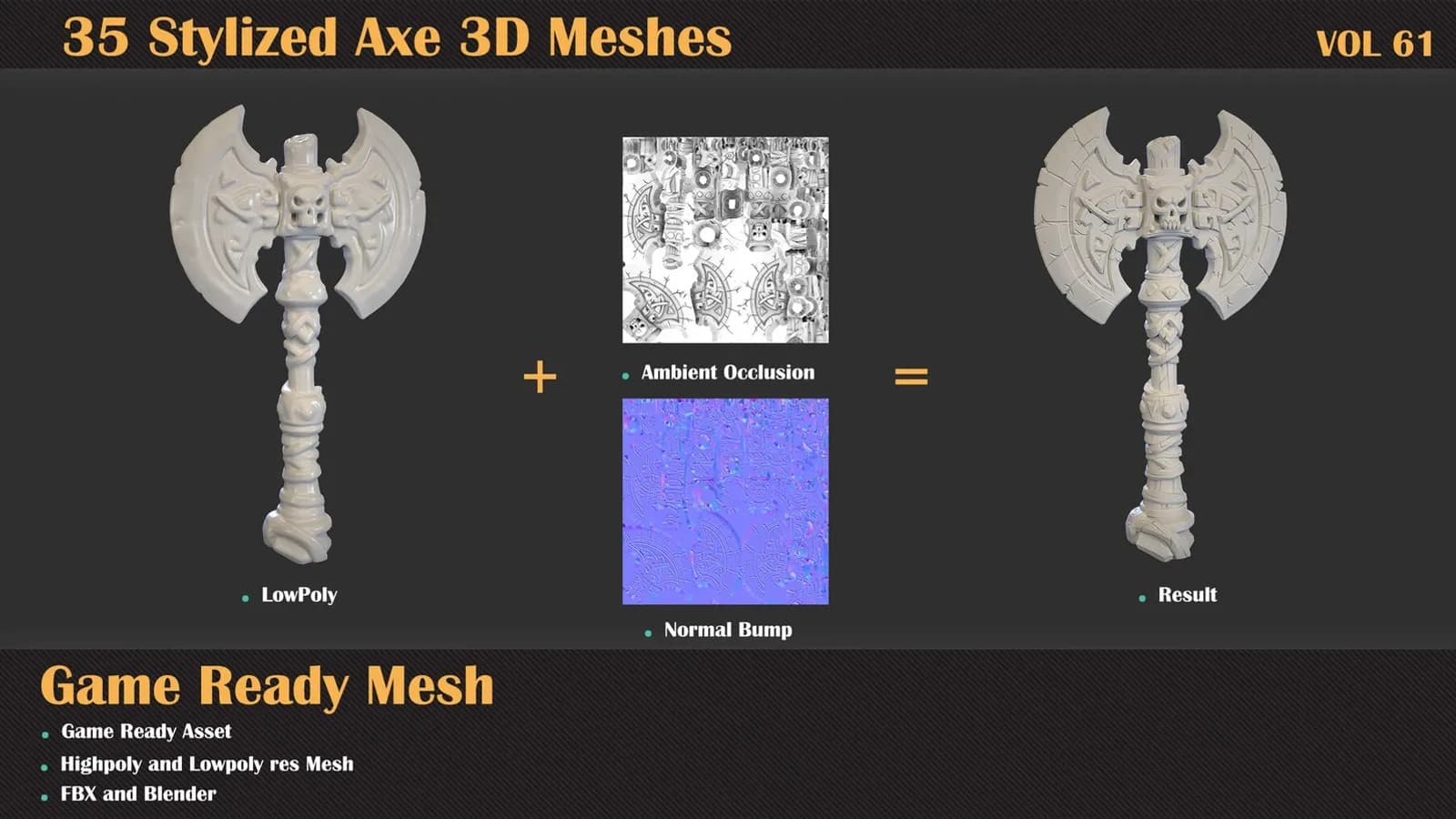 35 Stylized Axe 3D Meshes — VOL 61 — preview 3