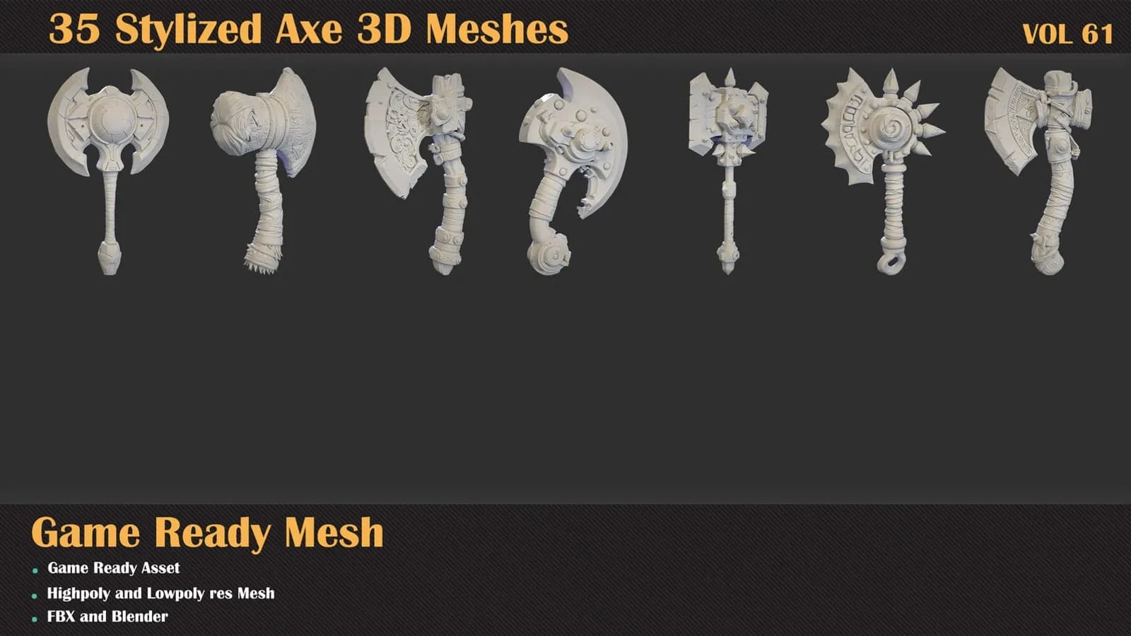 35 Stylized Axe 3D Meshes — VOL 61 — preview 6