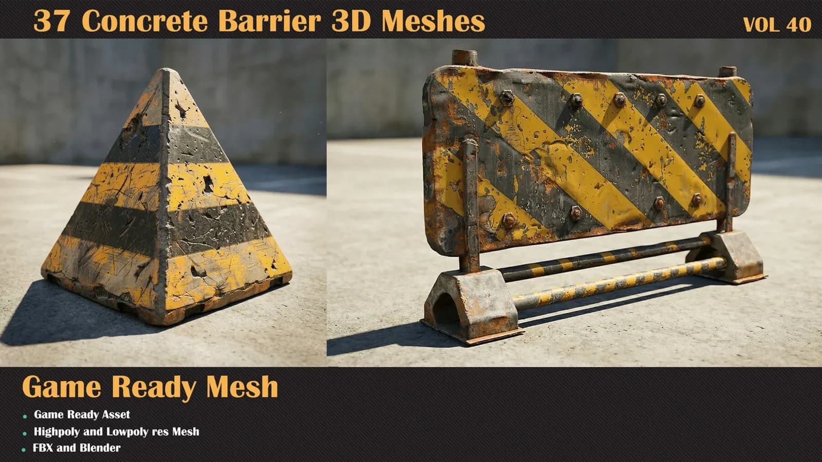 37 Concrete Barrier 3D Meshes — VOL 40 — preview 2