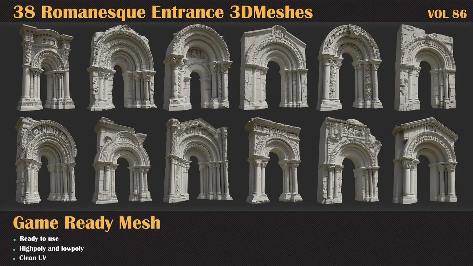 38 Romanesque Entrance 3D Meshes — VOL 86 — preview 4