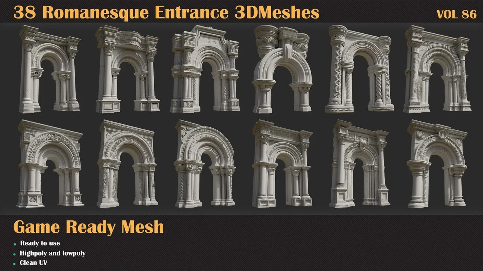 38 Romanesque Entrance 3D Meshes — VOL 86 — preview 5