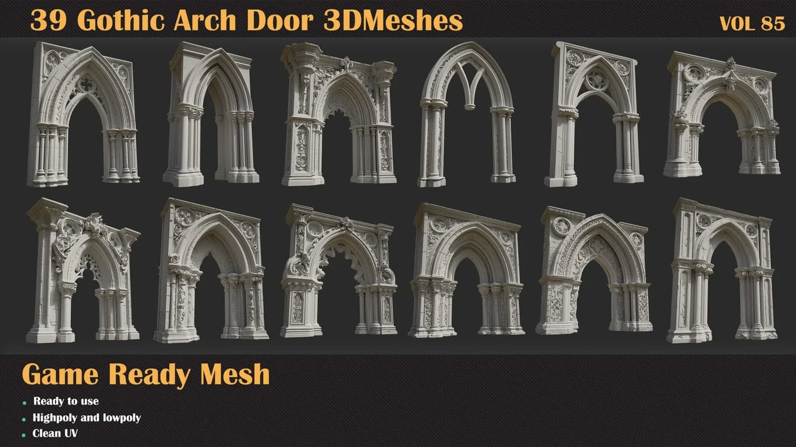 39 Gothic Arch Door 3D Meshes — VOL 85 — preview 5
