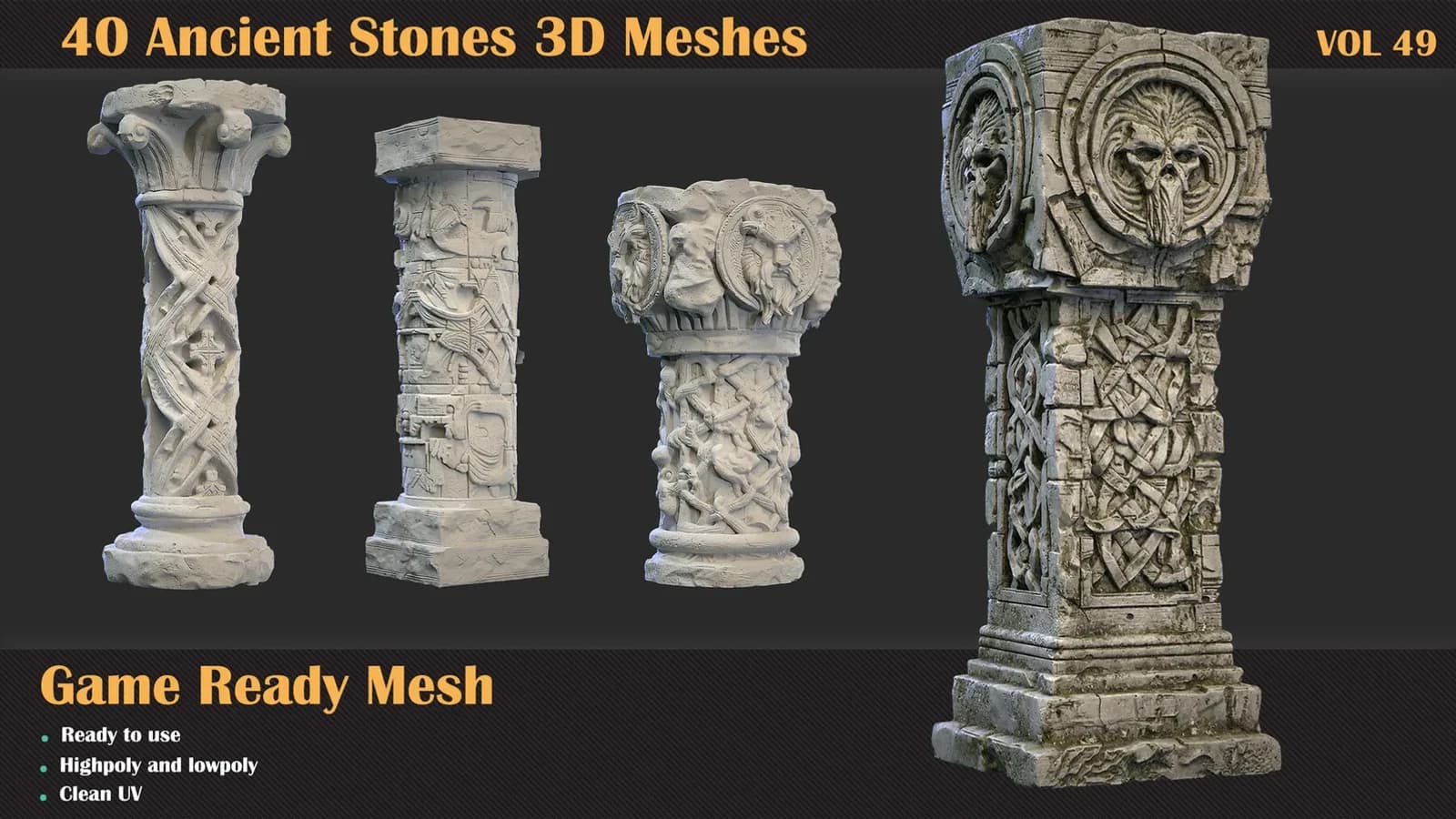 40 Ancient Stones 3D Meshes — VOL 49