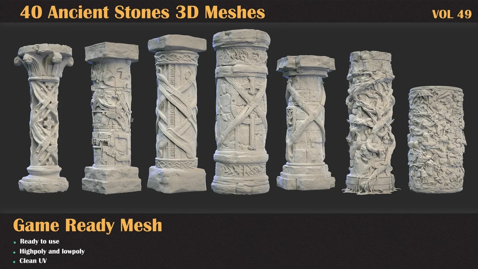 40 Ancient Stones 3D Meshes — VOL 49 — preview 4