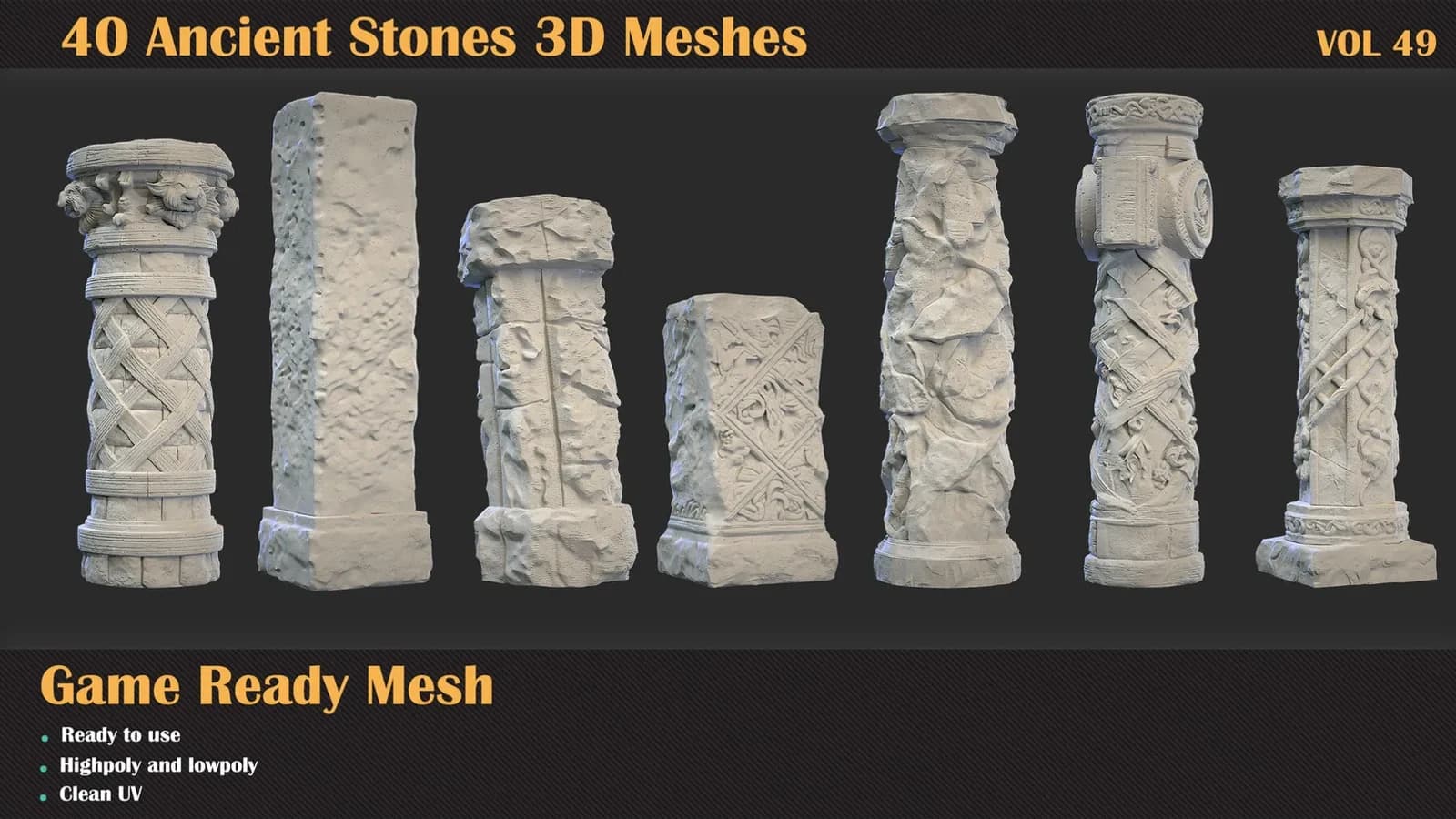 40 Ancient Stones 3D Meshes — VOL 49 — preview 8