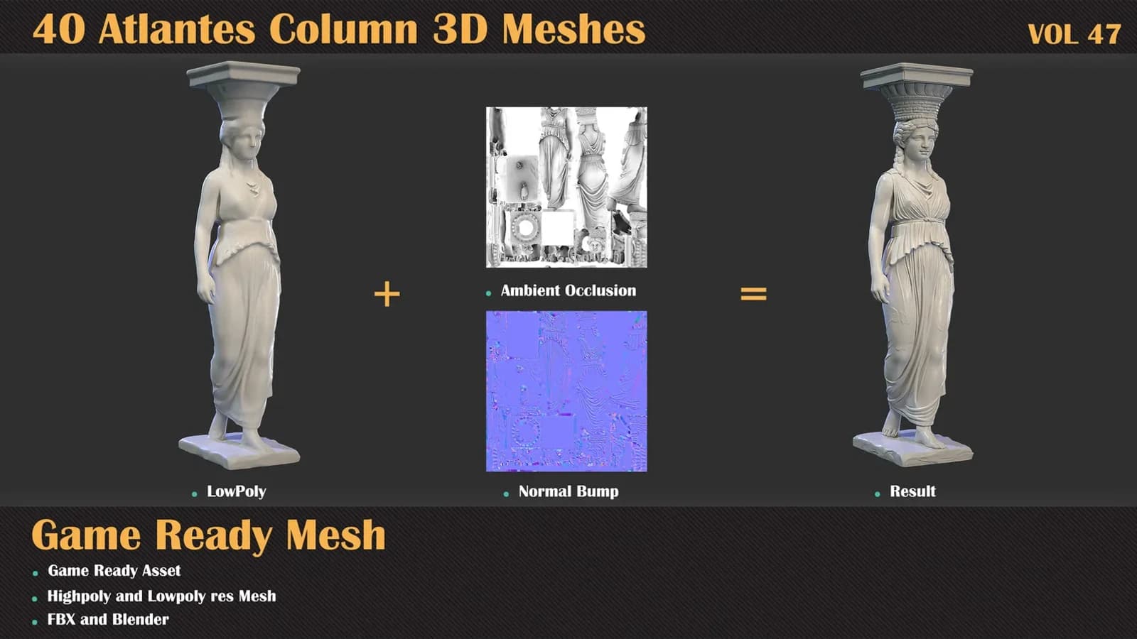 40 Atlantes Column 3D Meshes — VOL 47 — preview 3