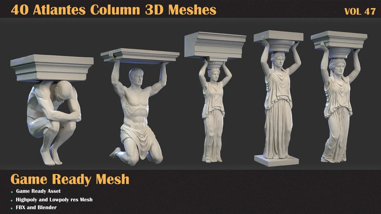40 Atlantes Column 3D Meshes — VOL 47 — preview 4