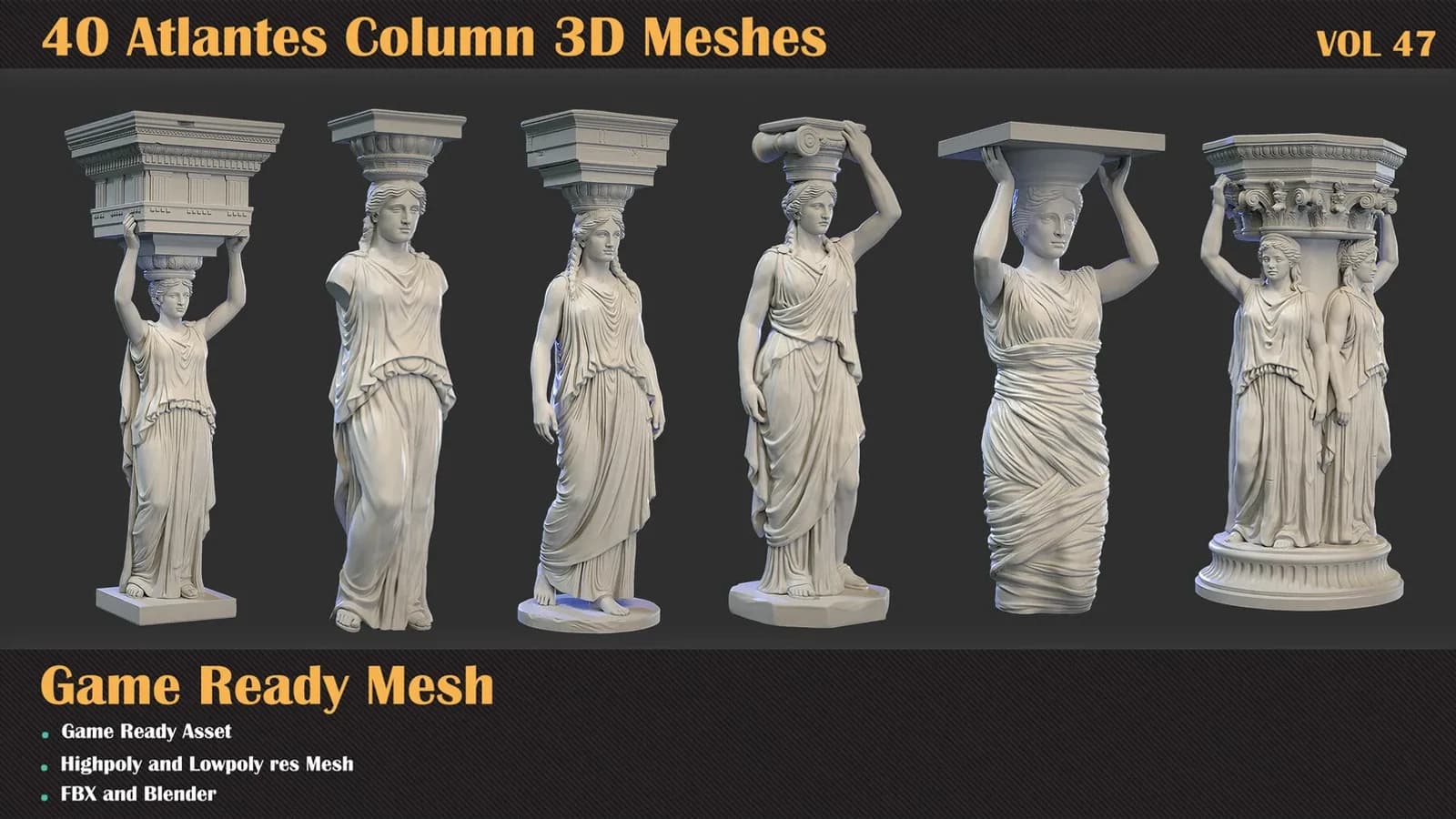 40 Atlantes Column 3D Meshes — VOL 47 — preview 6